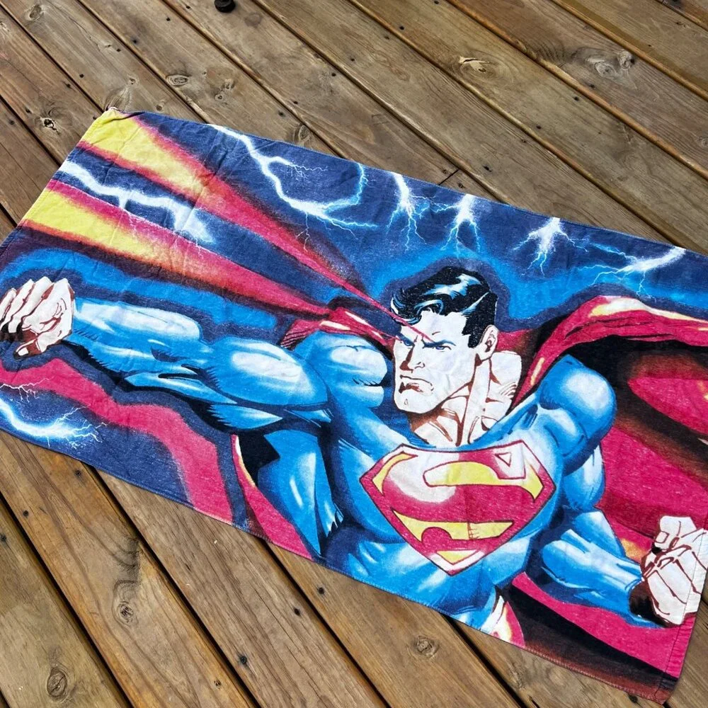 Vintage Superman Beach Towel Blue Red Full Graphic